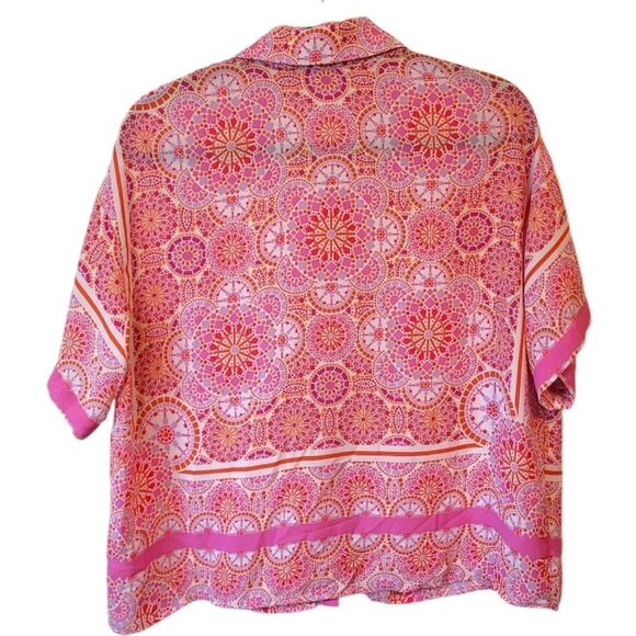 Alex & Lili Women's Pink & Orange Geometric Flowy Button Down Shirt Size M - Picture 2 of 6